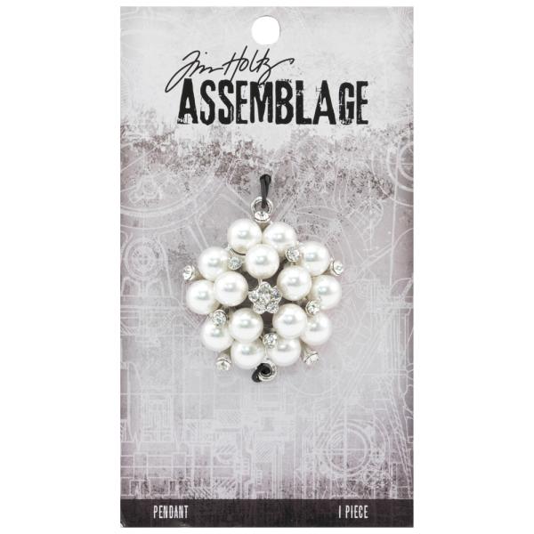 Tim Holtz - Idea Ology " Assemblage Pendant Pearl Cluster" - Metall Charms mit Perlen und Strass