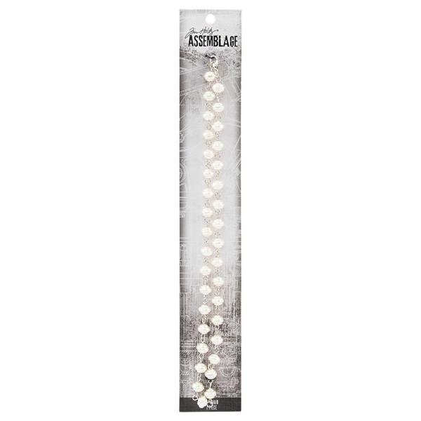 Tim Holtz - Idea Ology "Assemblage Chain 18 Inch Beaded Swirly Pearl" - Perlenkette mit gewirbelten Perlen