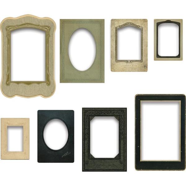 Tim Holtz - Idea Ology "Baseboard Frames (8pcs)" - bedruckte Papprahmen für Fotos