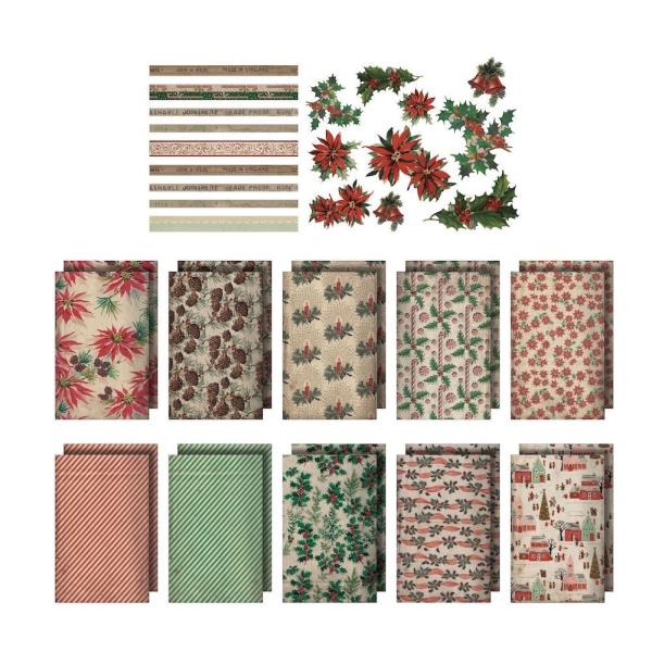 Tim Holtz - Idea Ology "Christmas Worn Wallpaper" - Designpapier Weihnachten und Die Cut´s