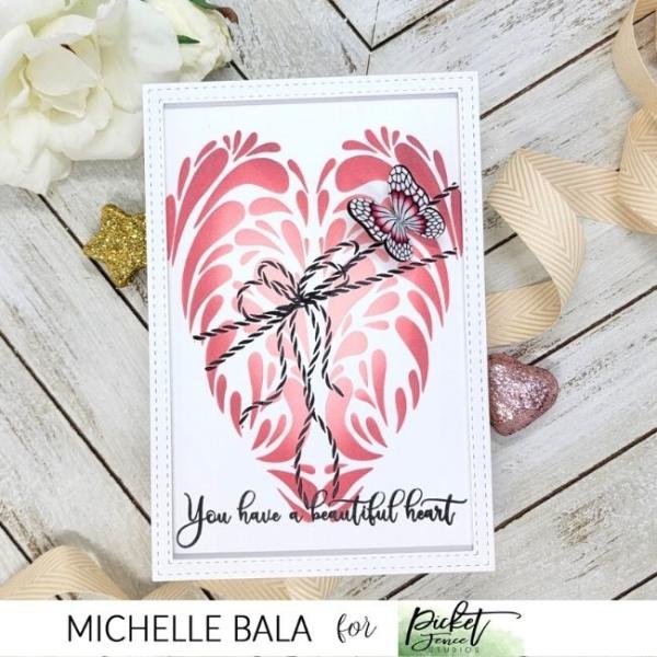 Picket Fence Studios Swirly Heart Stencil - Schablone