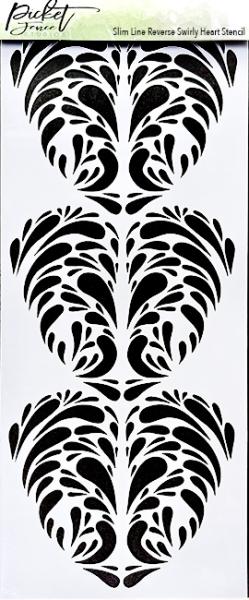 Picket Fence Studios Slim Line Reverse Swirly Heart Stencil - Schablone