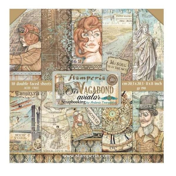 Stamperia "Sir Vagabond Aviator" 8x8" Paper Pack - Cardstock