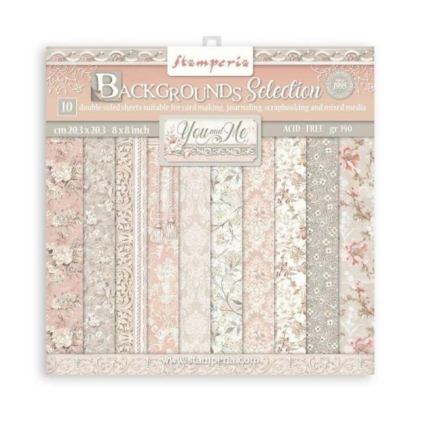 Stamperia "Backgrounds Selection You and Me" 8x8" Paper Pack - Cardstock