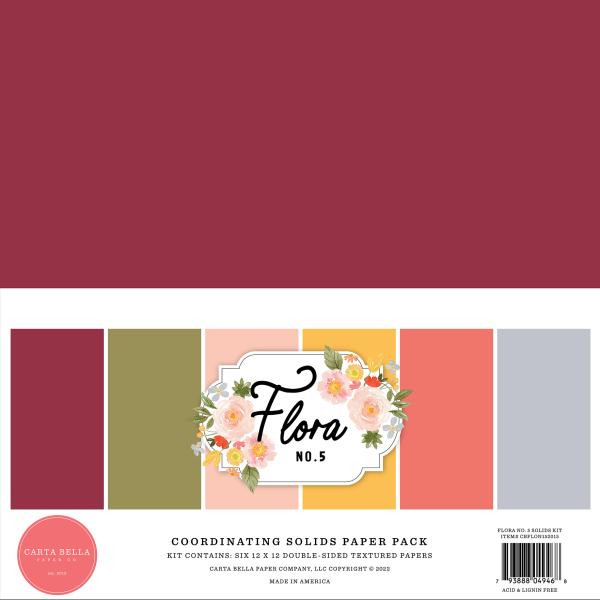 Carta Bella "Flora No.5" 12x12" Coordinating Solids Paper Pack