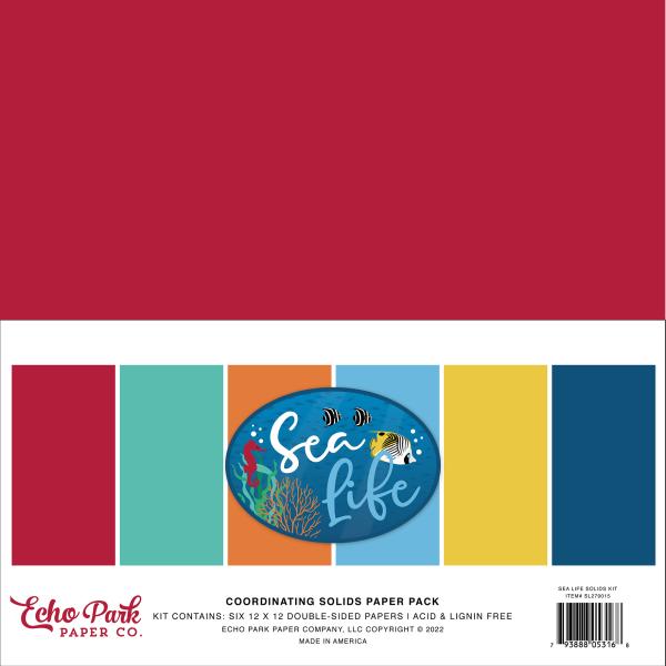 Echo Park "Sea Life" 12x12" Coordinating Solids Paper - Cardstock