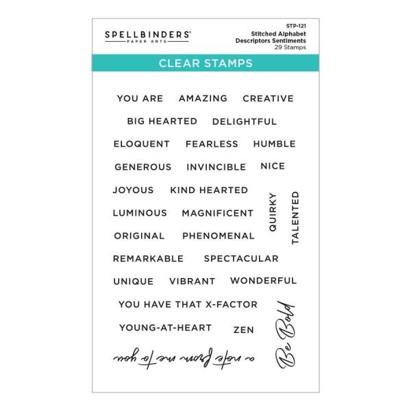 Spellbinders Stempelset - "Stitched Alphabet Descriptors Sentiments" - Silikonstempel