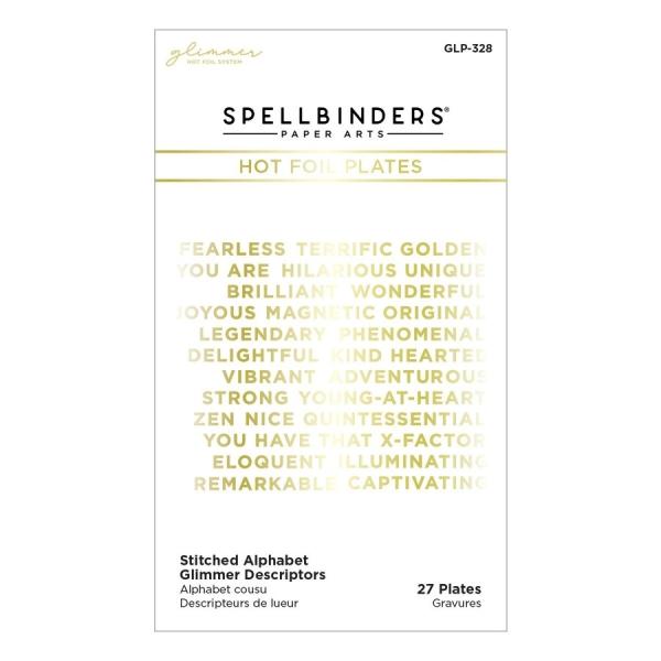 Spellbinders Hotfoil Plate - "Stitched Alphabet Glimmer Descriptors"