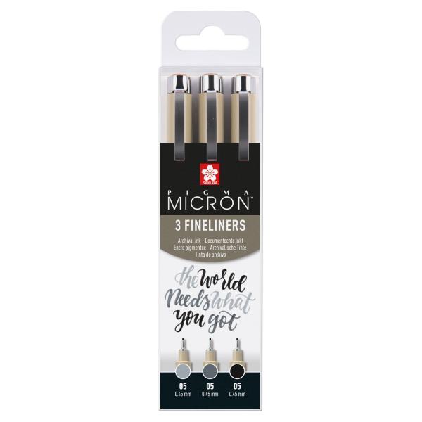 Sakura - Pigma micron 05 fineliner set Black - Gray 3pcs  Set - Fineliner