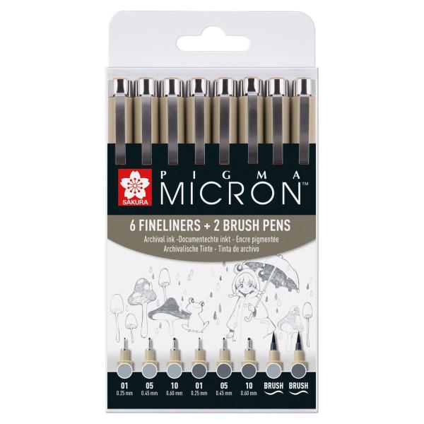 Sakura - Pigma micron fineliner set Light cool gray - Cool gray 8pcs  Set - Fineliner