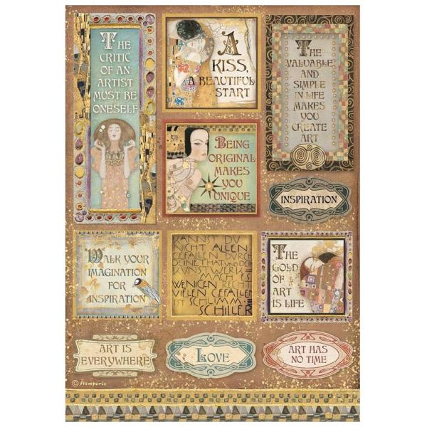 Stamperia " Klimt Quotes and Labels " A4 Decoupage / Decopatch Papier 6 Bögen 