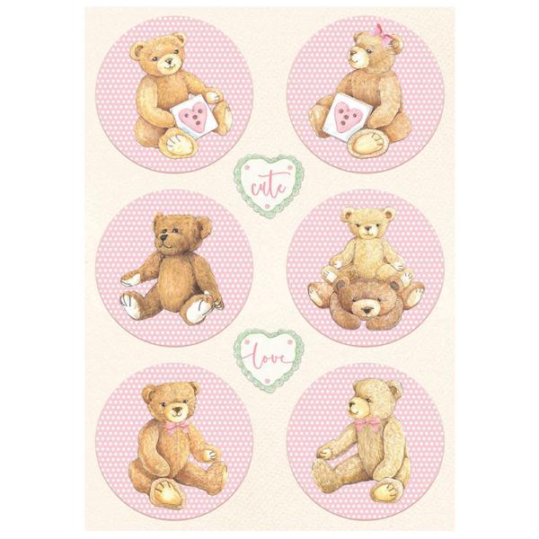 Stamperia "Daydream Rounds Bear Pink " A4 Decoupage / Decopatch Papier 6 Bögen 