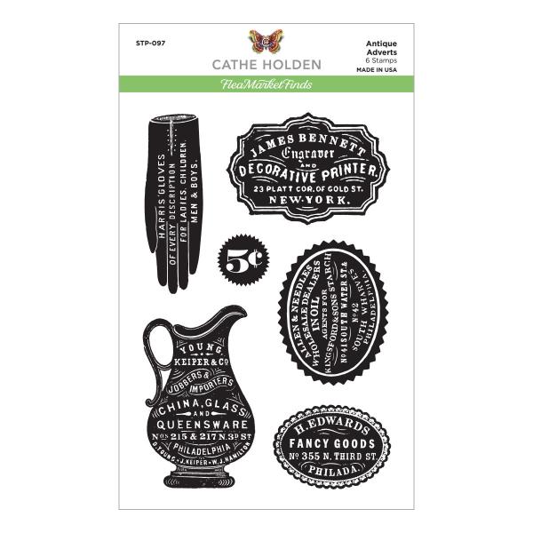 Spellbinders Stempelset - "Antique Adverts" - Silikonstempel