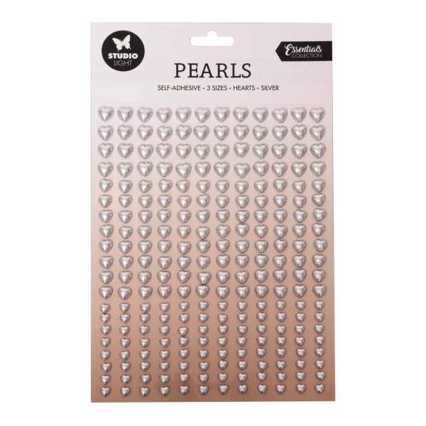 Studio Light - " Self-adhesive Pearls Silver Hearts " -  selbstklebende Halbperlen