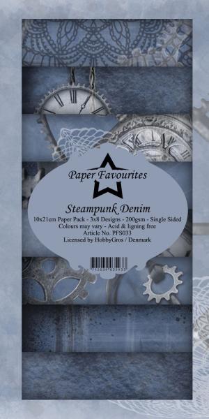 Paper Favourites - "  Steampunk Denim  " - Slim Paper Pack - 3x8 Inch 