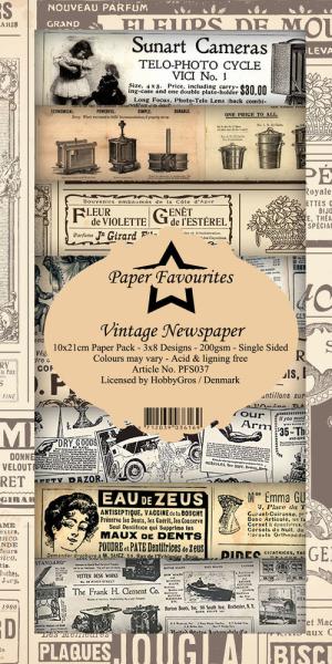 Paper Favourites - "  Vintage Newspaper  " - Slim Paper Pack - 3x8 Inch 