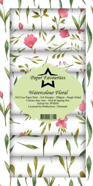 Paper Favourites - "  Watercolour Floral  " - Slim Paper Pack - 3x8 Inch 