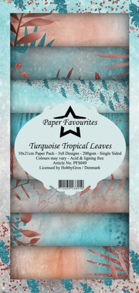 Paper Favourites - "  Turquoise Tropical Leaves  " - Slim Paper Pack - 3x8 Inch 