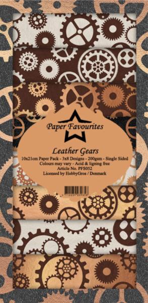 Paper Favourites - "  Leather Gears  " - Slim Paper Pack - 3x8 Inch 