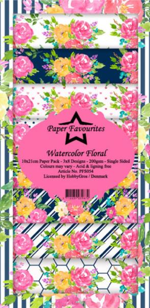 Paper Favourites - "  Watercolor Floral  " - Slim Paper Pack - 3x8 Inch 