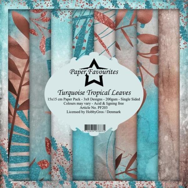 Paper Favourites - "  Turquoise Tropical Leaves  " - Paper Pack - 6x6 Inch