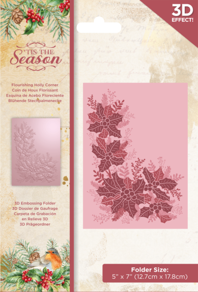 Crafters Companion - Embossing Folder -Flourishing Holly Corner  - Prägefolder