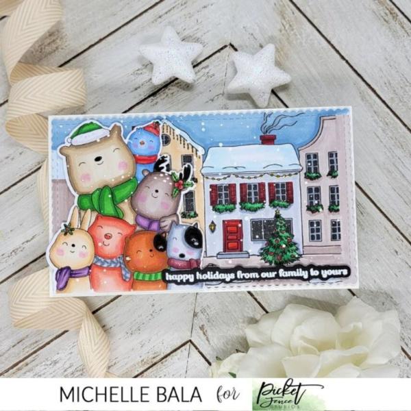 Picket Fence Studios - Clear Stamp - "An Animal Crackers Christmas Hello " Stempel 