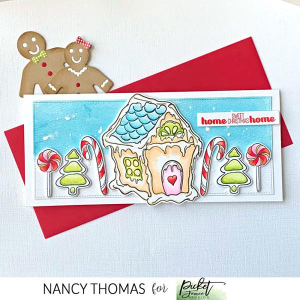 Picket Fence Studios - Clear Stamp - "Build me a Gingerbread House " - Stempel 