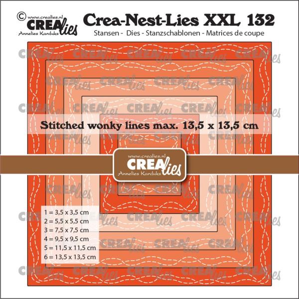 Crealies - Craft Die - Crea-Nest-Lies XXL Squares With 2 Wonky Stitchlines - Stanzschablone 