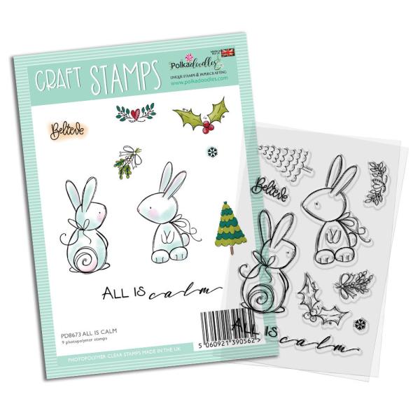 Polkadoodles  -Stempel - " All is Calm Winter Rabbits  " - Clear Stamp-Set