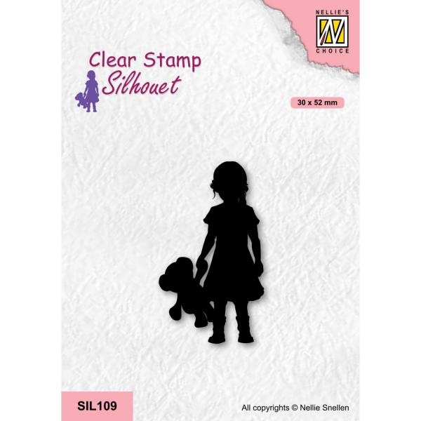 Nellie's Choice - Silhouet Clear Stamp - "  Girl with Bear " - Stempel