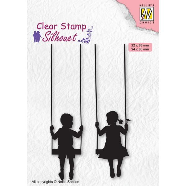 Nellie's Choice - Silhouet Clear Stamp - "  Boy and Girl Swinging " - Stempel