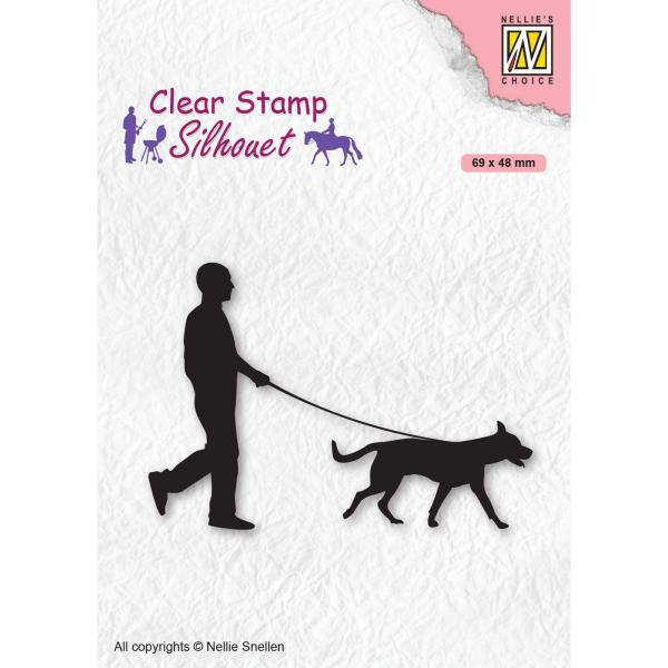 Nellie's Choice - Silhouet Clear Stamp - " Walking The Dog " - Stempel