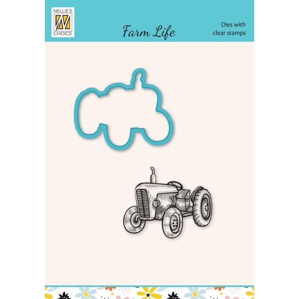 Nellie's Choice - Dies & Stamp Set - "  Farm-Life Tractor " - Stanze & Stempel