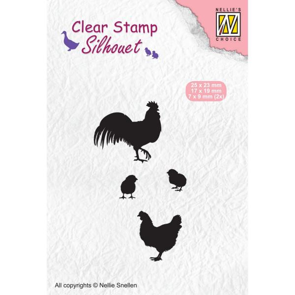 Nellie's Choice - Silhouet Clear Stamp - "  Rooster, Hen and Chicks " - Stempel