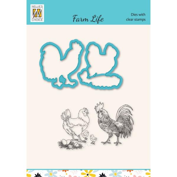 Nellie's Choice - Dies & Stamp Set - "  Farm-Life Chicken Family " - Stanze & Stempel