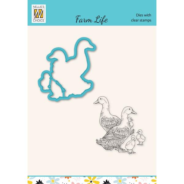 Nellie's Choice - Dies & Stamp Set - "  Farm-Life Duck Family " - Stanze & Stempel