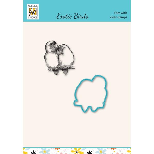 Nellie's Choice - Dies & Stamp Set - "  Exotic Birds Agapornis " - Stanze & Stempel