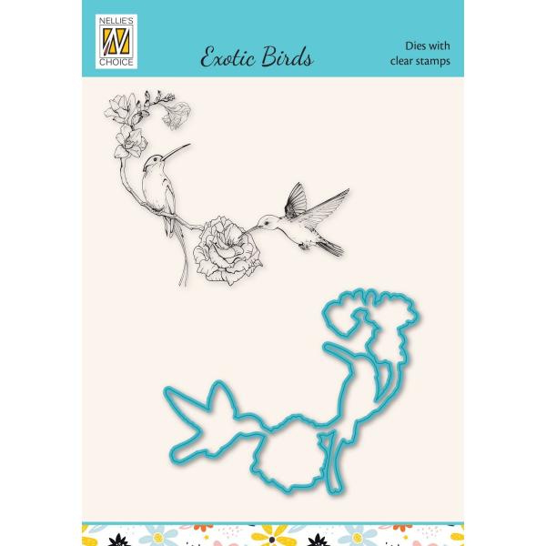 Nellie's Choice - Dies & Stamp Set - "  Exotic Birds Hummingbirds " - Stanze & Stempel