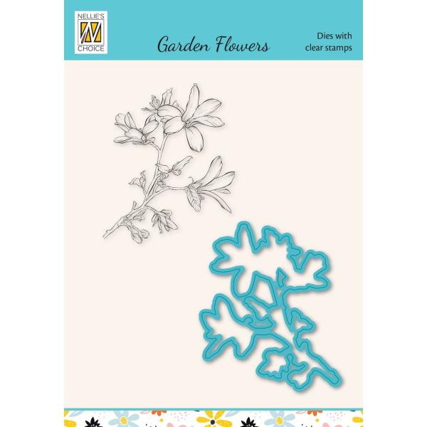 Nellie's Choice - Dies & Stamp Set - "  Flowers Serie Magnolia-2 " - Stanze & Stempel