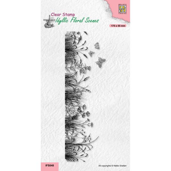 Nellie's Choice - Idyllic Floral Scenes Clear Stamp - "  Slimline Meadow with Butterflies " - Stempel