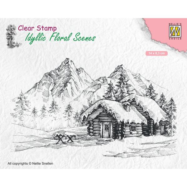 Nellie's Choice - Idyllic Floral Scenes Clear Stamp - "  Snowy Landscape with Cottage  " - Stempel