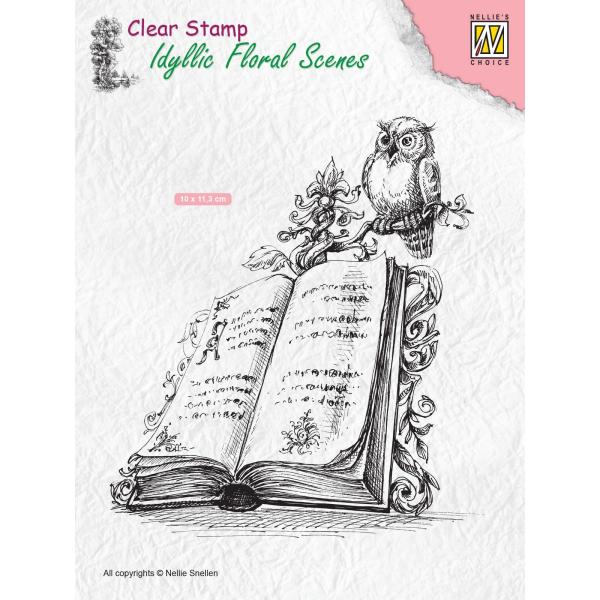 Nellie's Choice - Idyllic Floral Scenes Clear Stamp - "  Scene with Book and Owl  " - Stempel