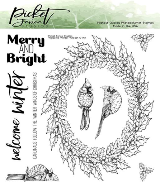 Picket Fence Studios - Clear Stamp - " Welcome Winter Wreath " - Stempel 