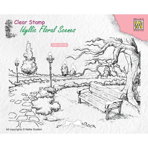 Nellie's Choice - Idyllic Floral Scenes Clear Stamp - "  Wintery Park with Bench " - Stempel