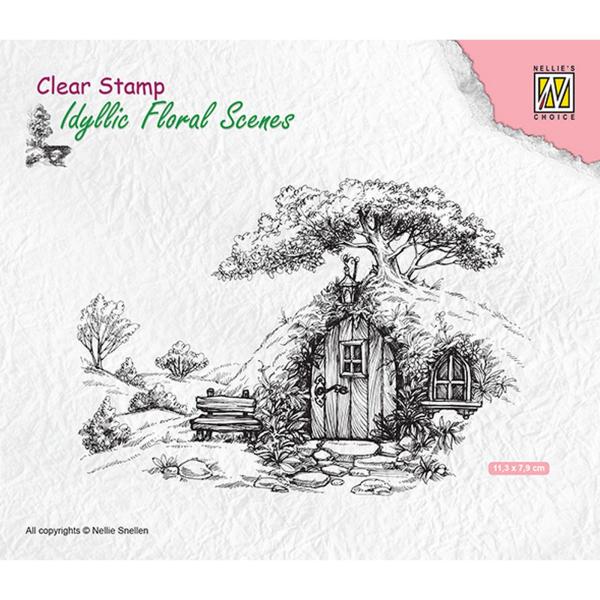 Nellie's Choice - Idyllic Floral Scenes Clear Stamp - "  Scene with Old House " - Stempel