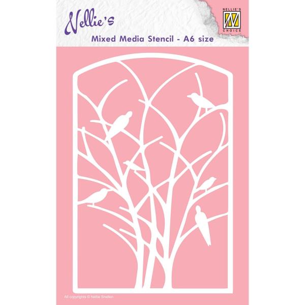 Nellie's Choice - Stencil A6 - "  Frame with Birds in Tree " - Schablone