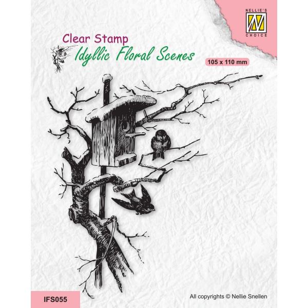 Nellie's Choice - Idyllic Floral Scenes Clear Stamp - "  Nesting Box with Birds " - Stempel