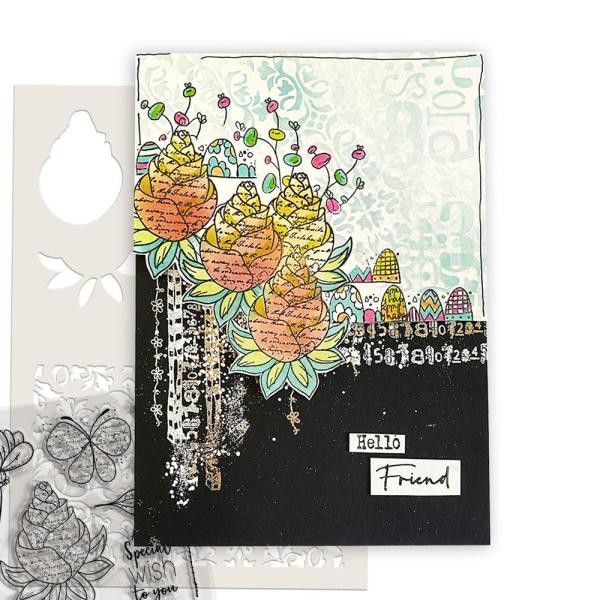 Polkadoodles  - Colour & Create - Stencil - "  Funky Flower Friend  " - Schablone 