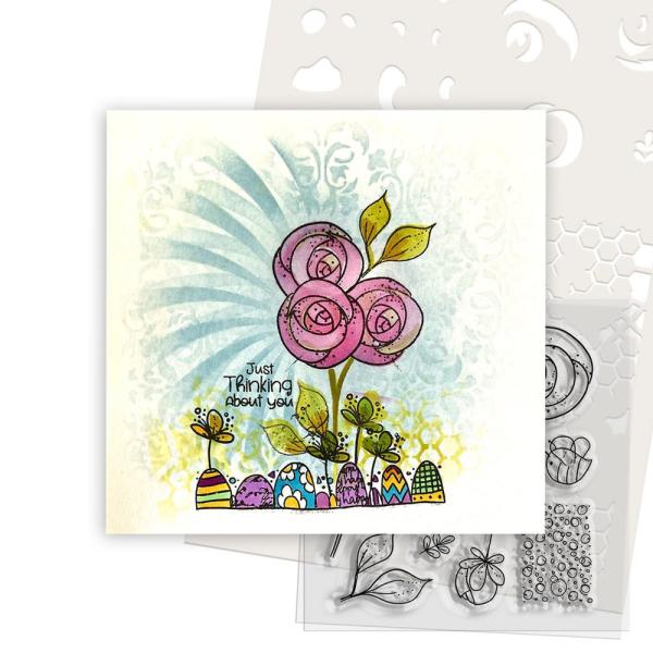 Polkadoodles  - Colour & Create - Craft Stamps - Clear Stamps - " Funky Rosy Posy  " - Stempel